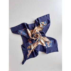 Vintage SALVATORE FERRAGAMO Navy Patchwork Silk Twill 34" x 33" Square Scarf